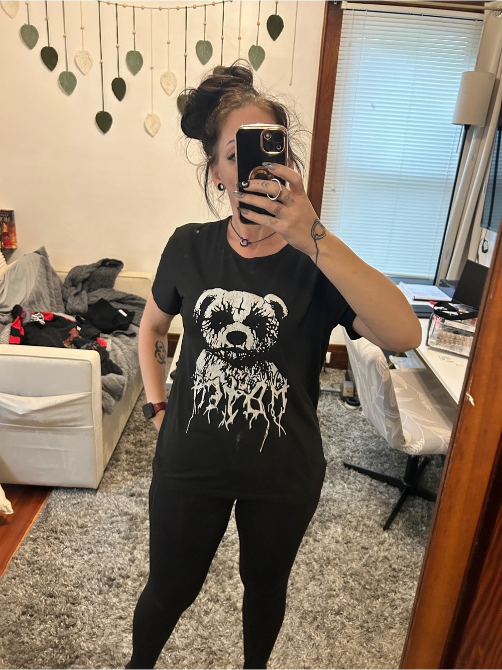 Black Graphic Bear T-Shirt - White Print